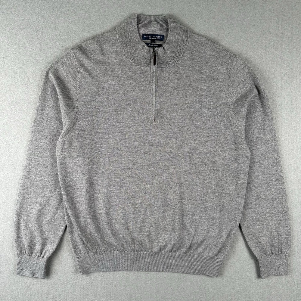 Fairway‎ & Greene 1/4 Zip Sweater Men's Large Gray Baruffa Merino Wool Pullover